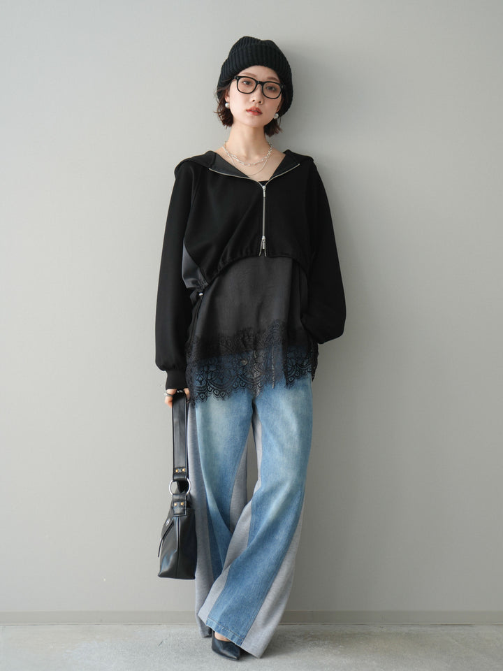 [予約]デニム切替スウェットパンツ/gray