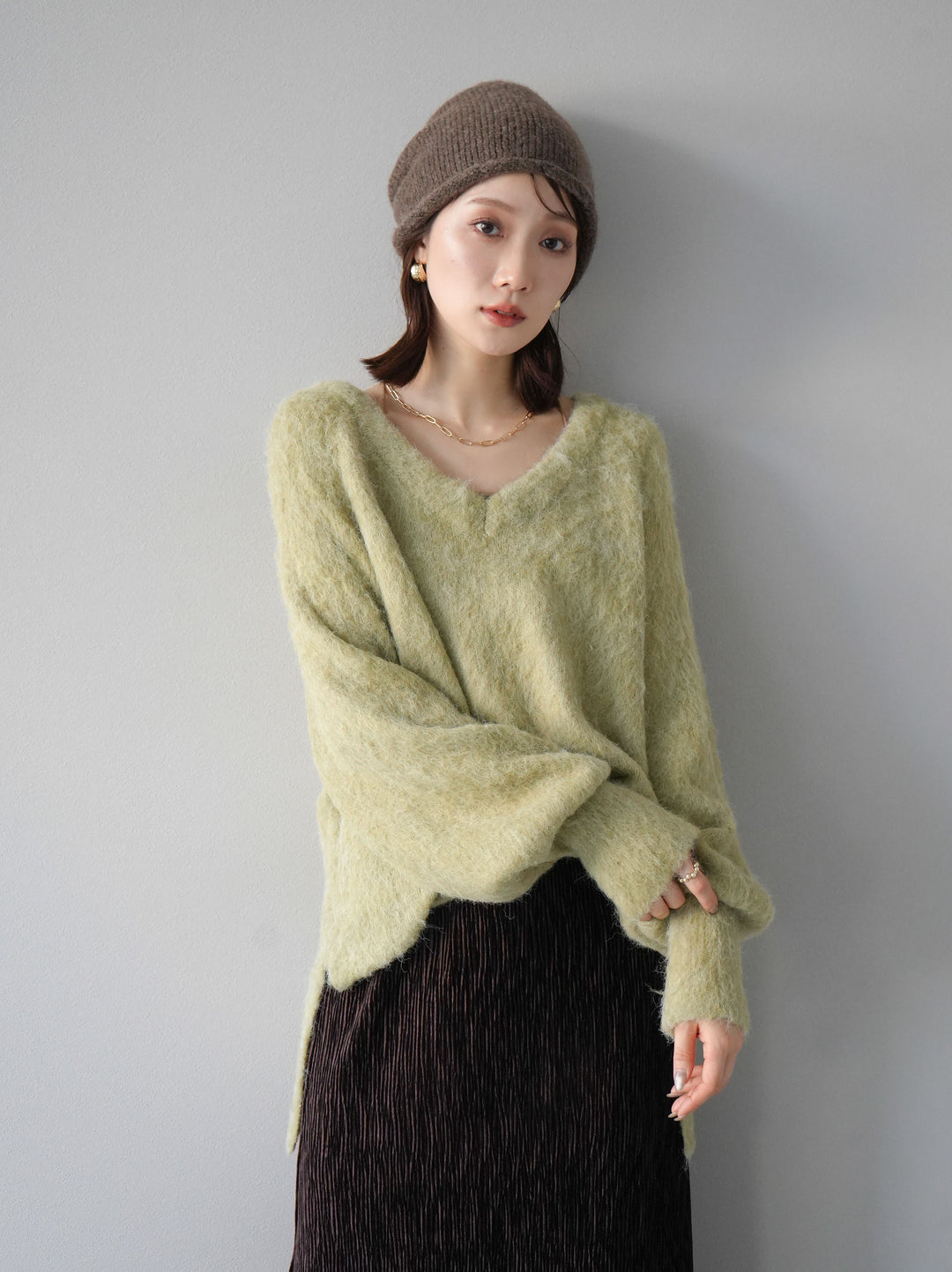 [予約]Vネックオーバーモヘアニットプルオーバー/ピスタチオ