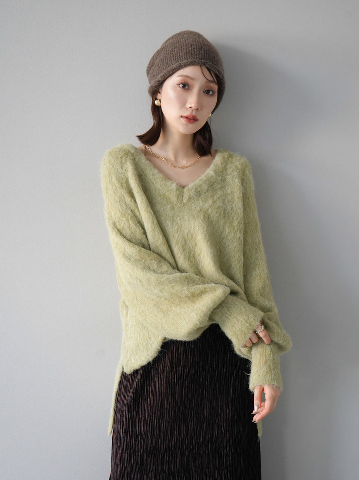 [予約]Vネックオーバーモヘアニットプルオーバー/ピスタチオ