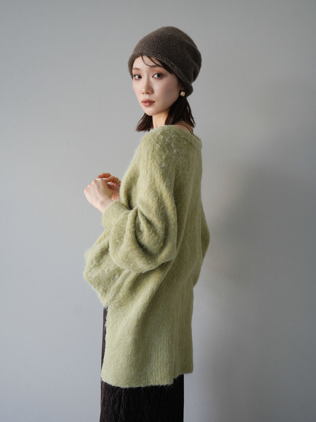 [予約]Vネックオーバーモヘアニットプルオーバー/ピスタチオ