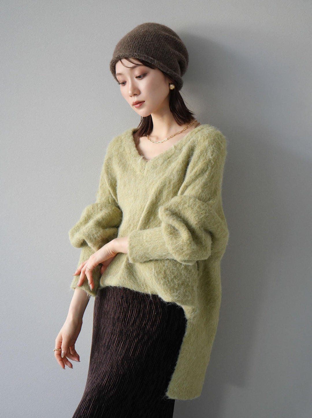 [予約]Vネックオーバーモヘアニットプルオーバー/ピスタチオ