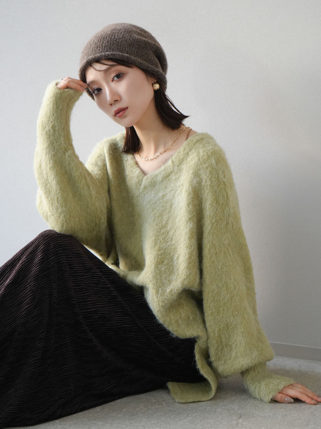 [予約]Vネックオーバーモヘアニットプルオーバー/ピスタチオ