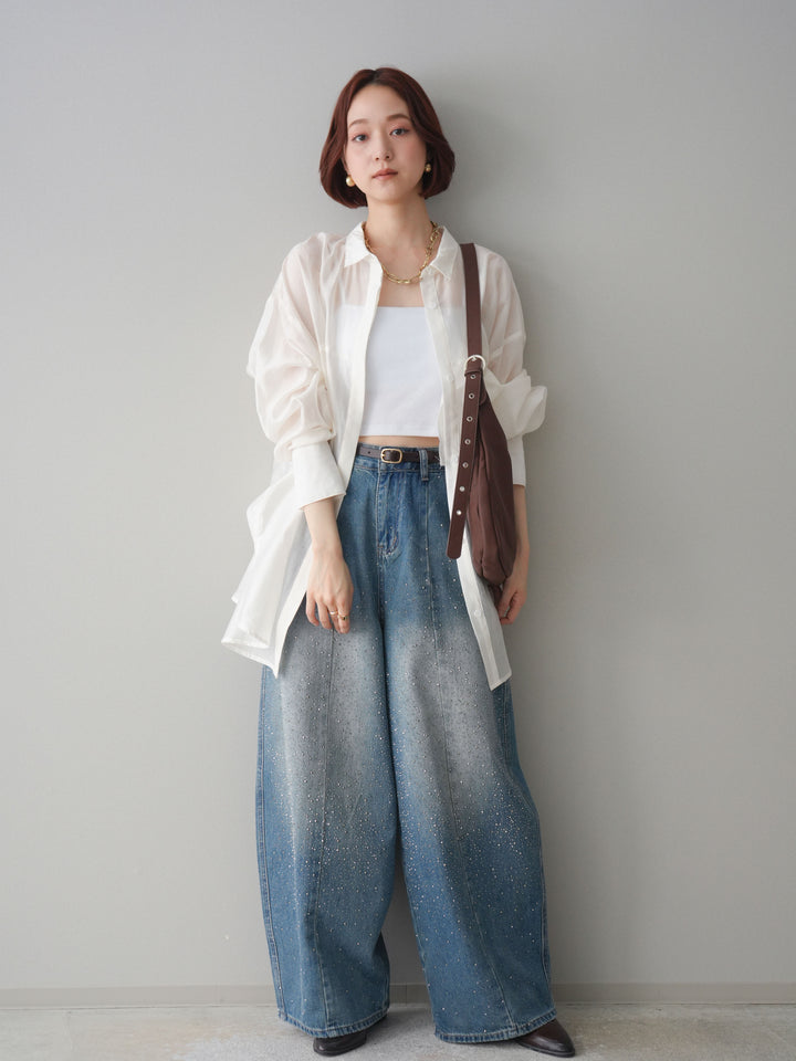 [予約]フロントビジューカーブデニムパンツ/blue