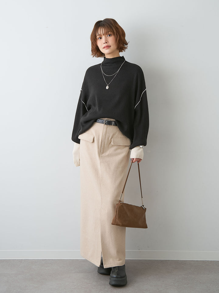 [予約]メルトンフラップ付ストレートスカート/beige