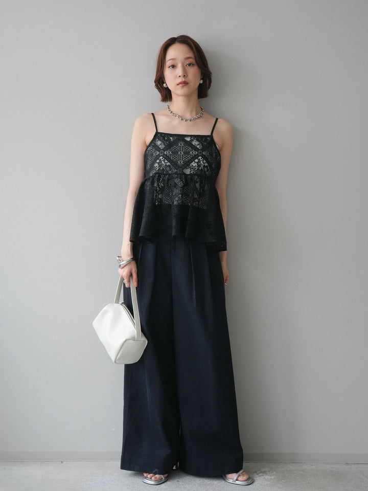 [予約]美シルエットタックワイドパンツ/black