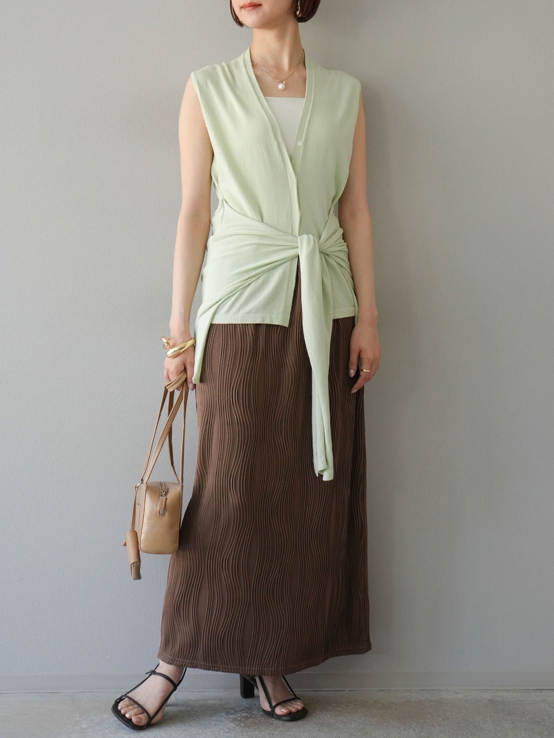 [予約]ウェーブパイピングタイトスカート/ブラウン