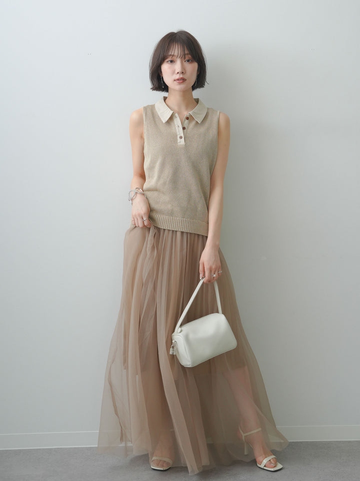 [予約]エアリーチュールレイヤースカート/beige