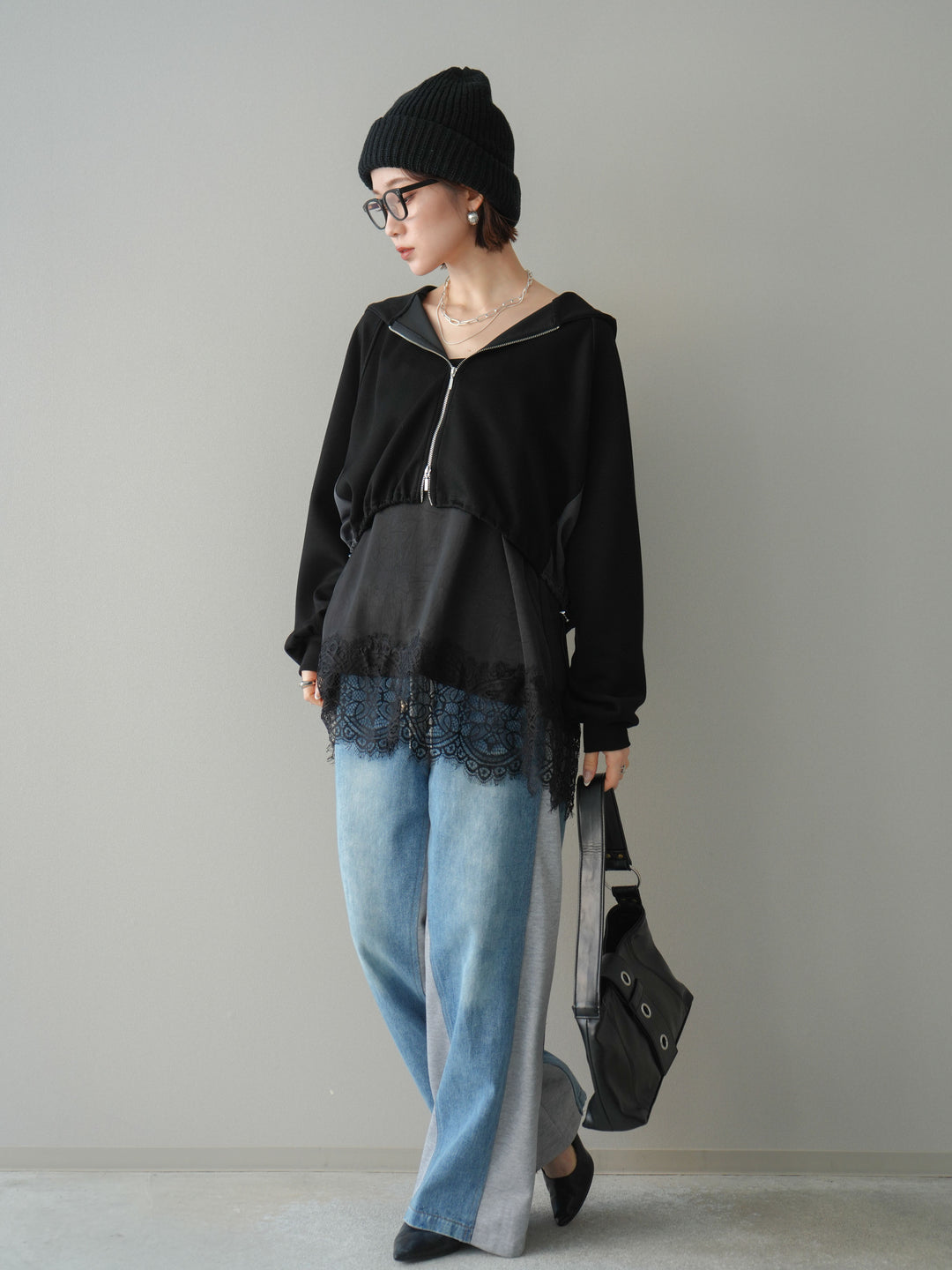 [予約]デニム切替スウェットパンツ/gray