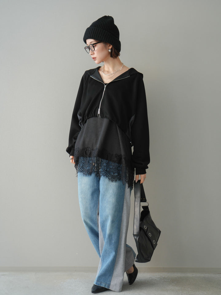 [予約]デニム切替スウェットパンツ/gray