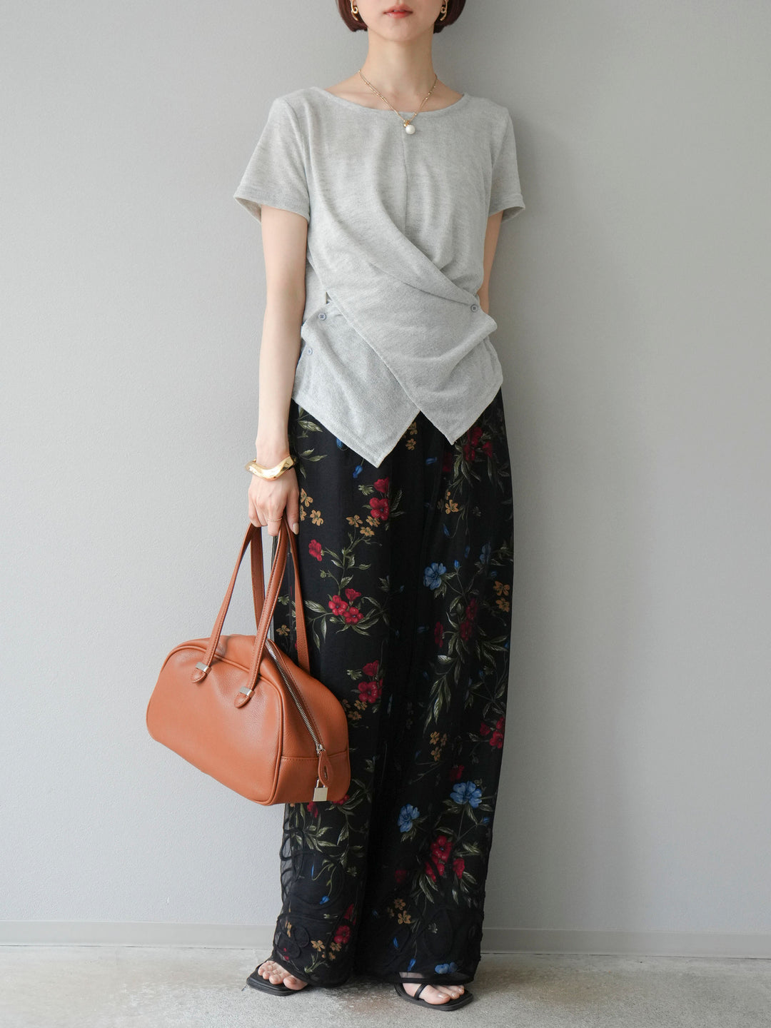 【預購】植物圖案休閒褲/黑色