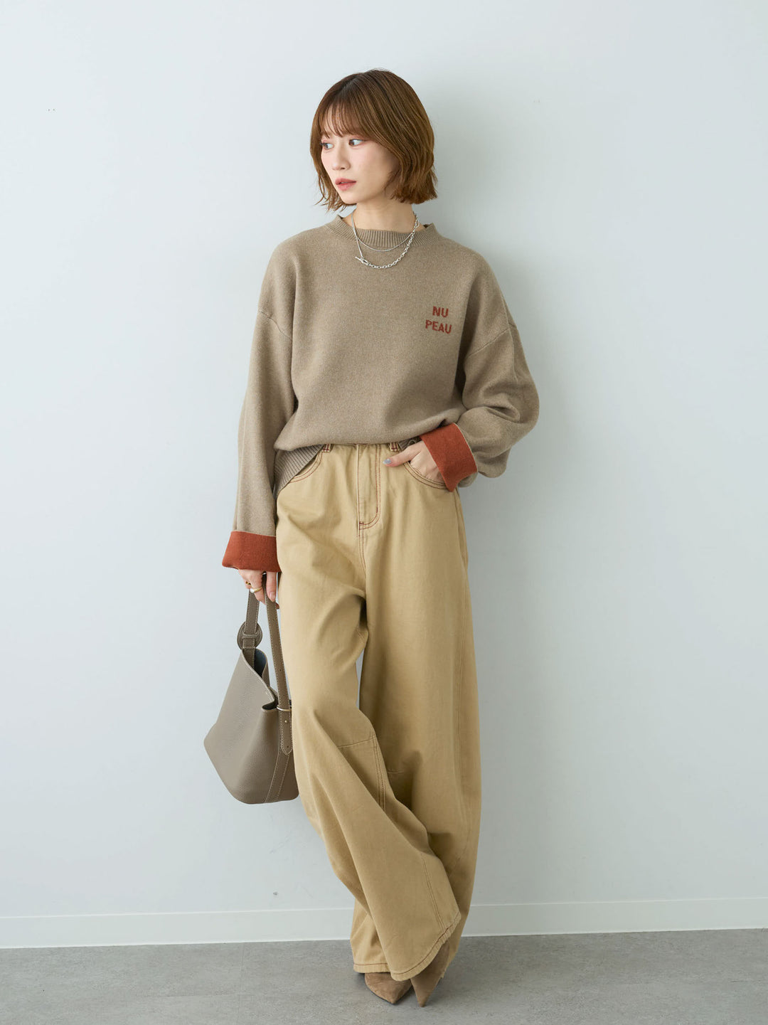 [予約]カラーステッチワイドパンツ/beige