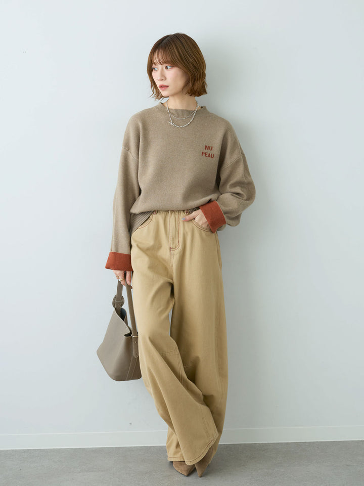 [予約]カラーステッチワイドパンツ/beige