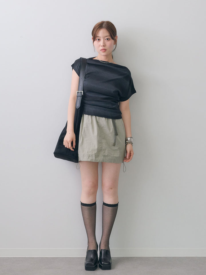[予約]ベルト付ドローコードバルーンミニスカート/khaki