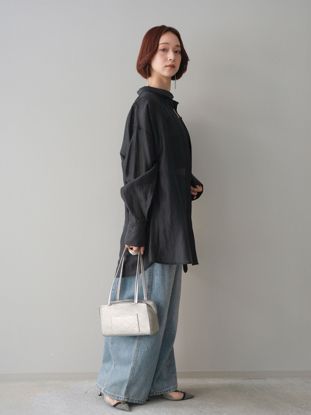 [予約]フロントビジューカーブデニムパンツ/lightblue