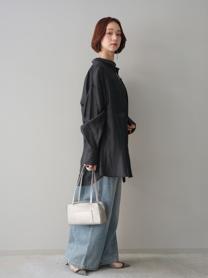 [予約]フロントビジューカーブデニムパンツ/lightblue