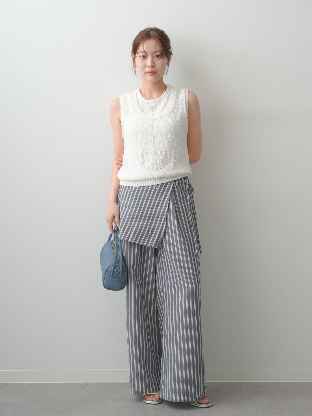 [SET]エプロン巻ストライプワイドパンツ+エプロン巻ストライプワイドパンツ(2set)