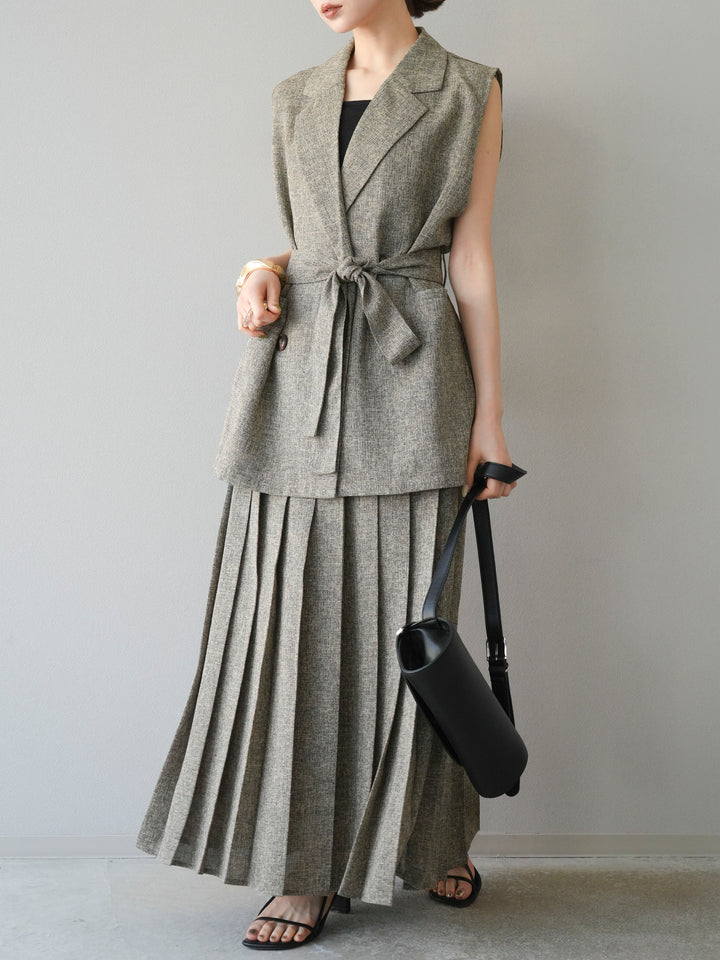 [予約]ミックスツイードプリーツスカート/ブラウン