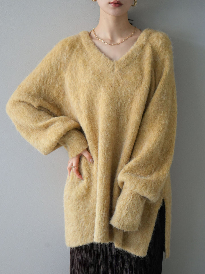 [予約]Vネックオーバーモヘアニットプルオーバー/イエロー