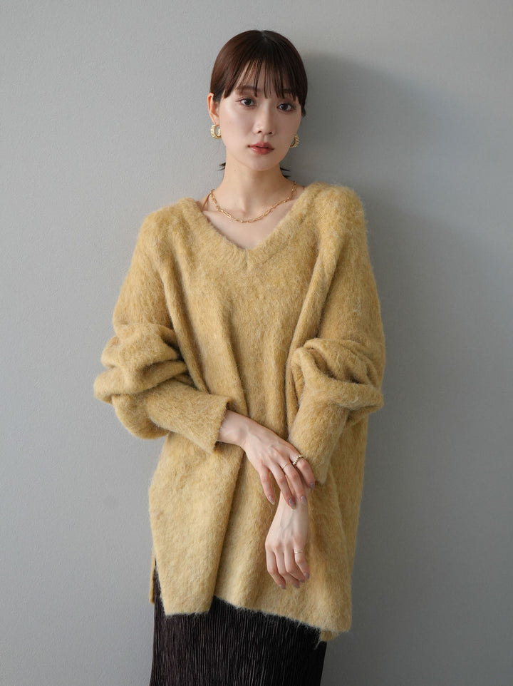 [予約]Vネックオーバーモヘアニットプルオーバー/イエロー