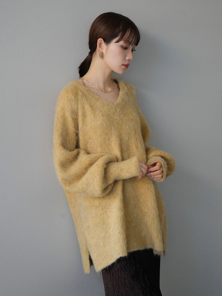 [予約]Vネックオーバーモヘアニットプルオーバー/イエロー