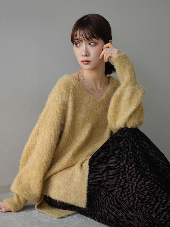 [予約]Vネックオーバーモヘアニットプルオーバー/イエロー