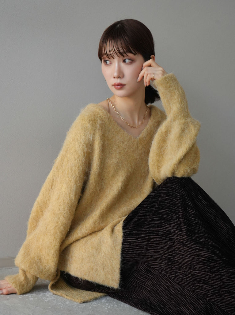 予約]Vネックオーバーモヘアニットプルオーバー/イエロー – Lumier