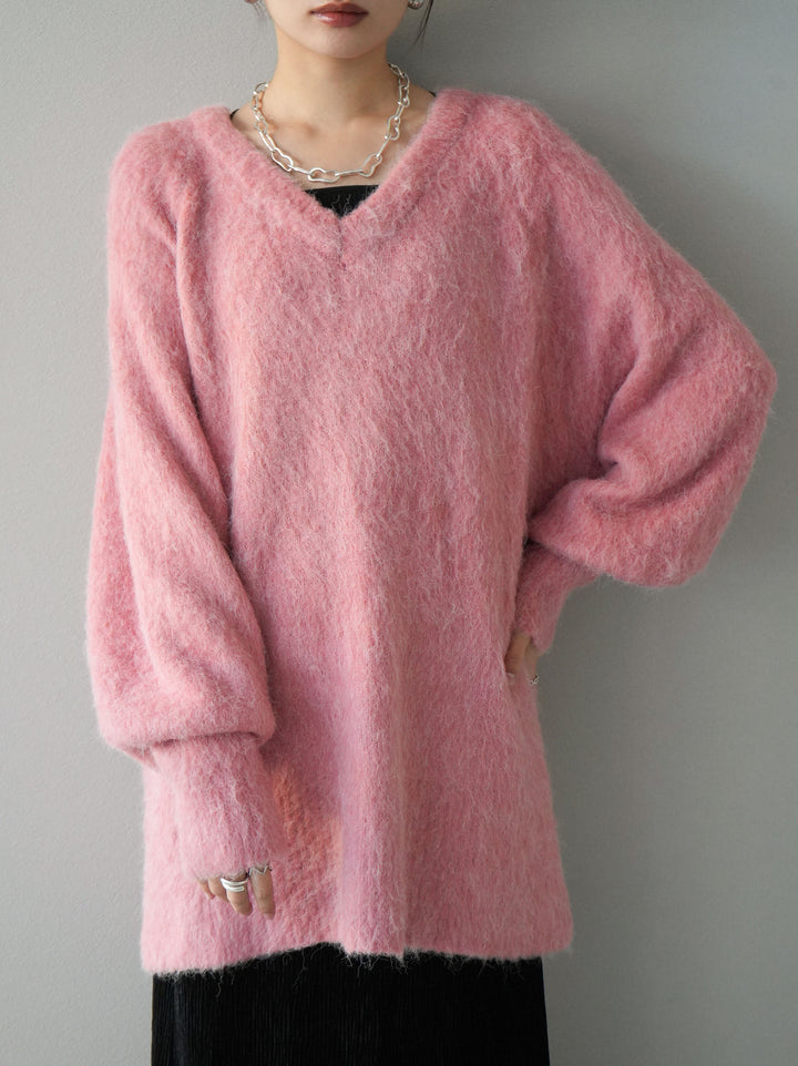 [予約]Vネックオーバーモヘアニットプルオーバー/ピンク