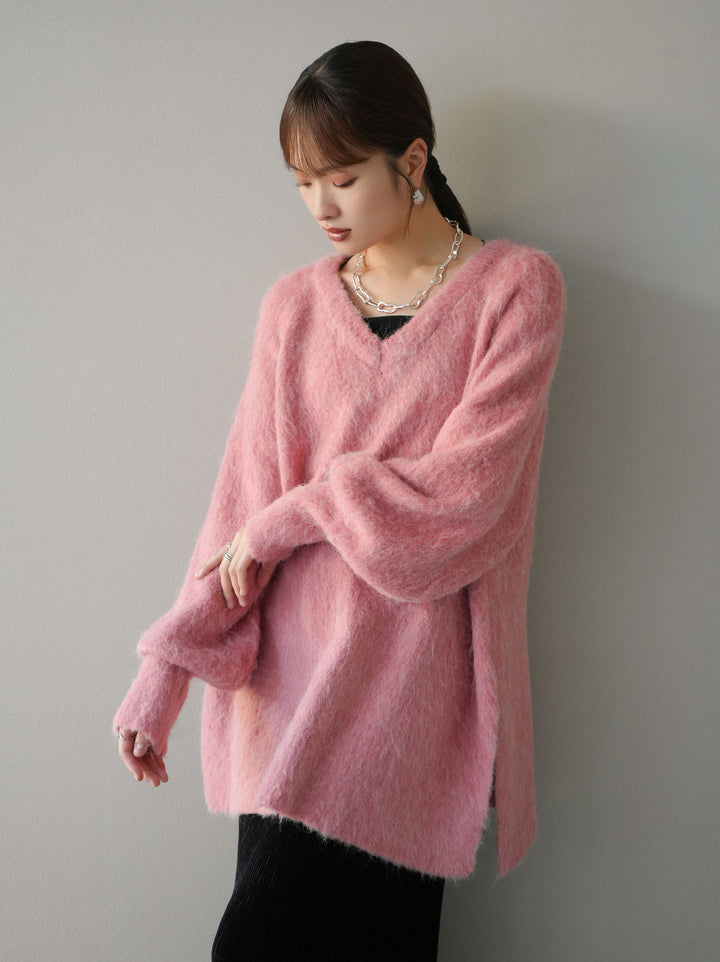 [予約]Vネックオーバーモヘアニットプルオーバー/ピンク