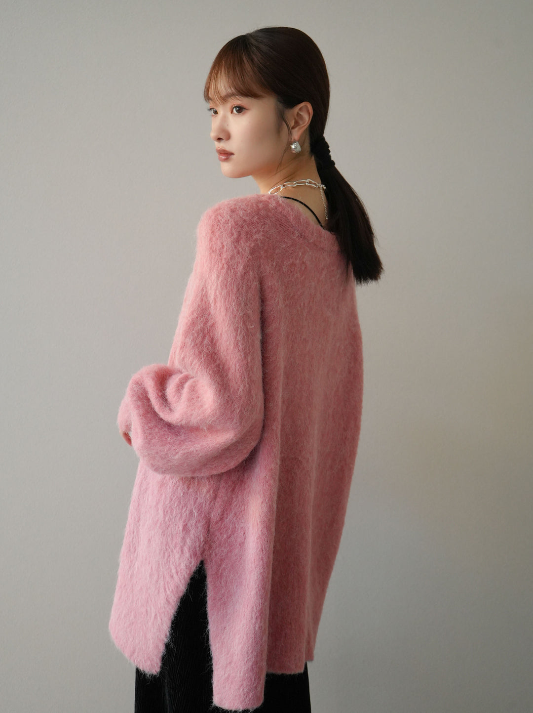 [予約]Vネックオーバーモヘアニットプルオーバー/ピンク