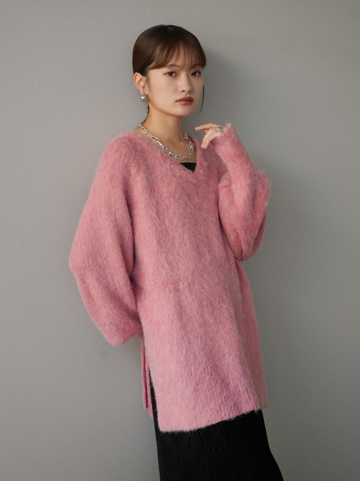 [予約]Vネックオーバーモヘアニットプルオーバー/ピンク