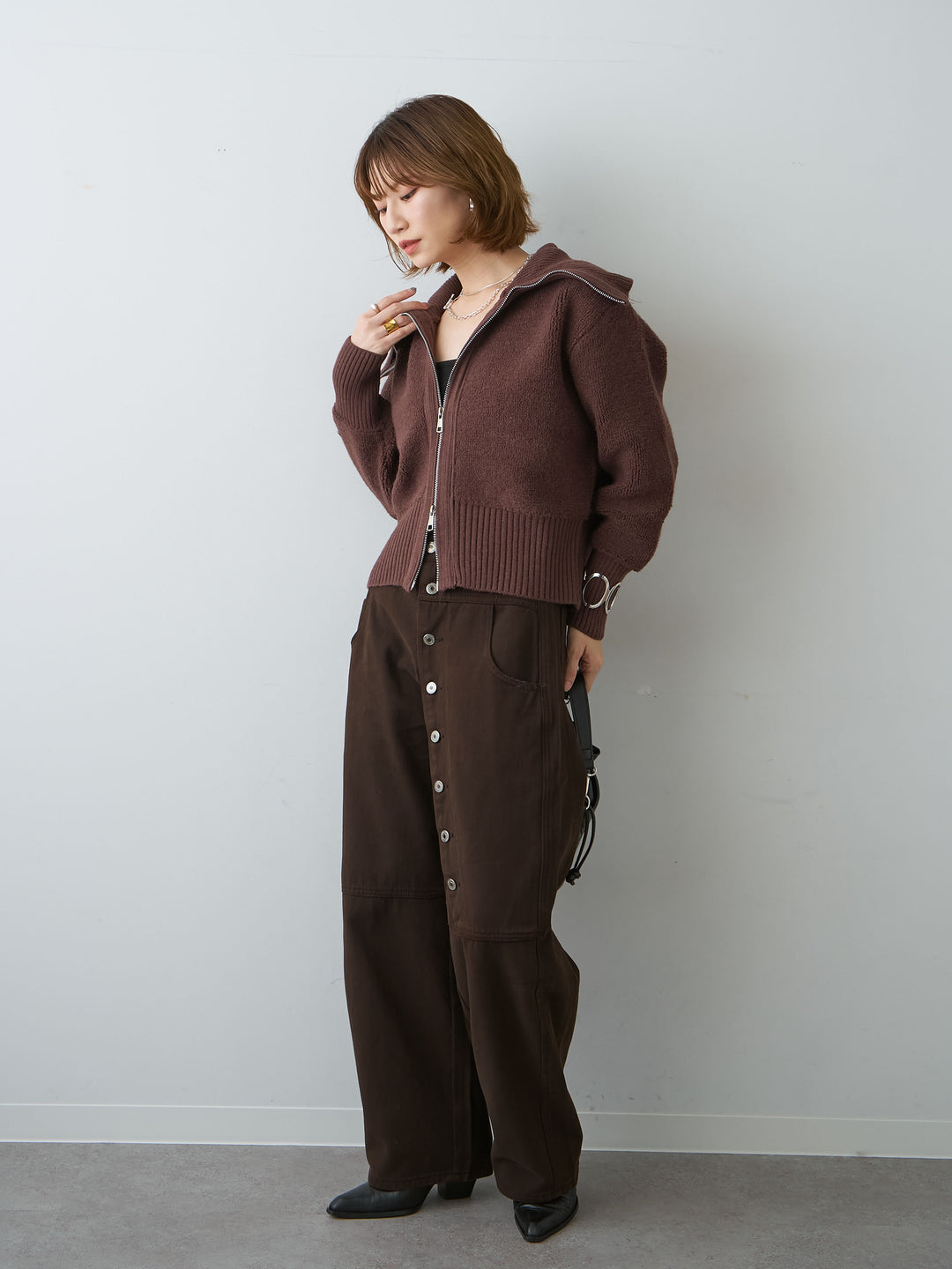 [SET]アシメボタンカーブワイドデニム+アシメボタンカーブワイドデニム(2set)