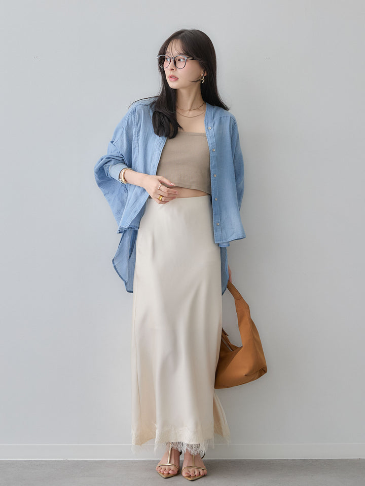 [予約]レースヘムサテンIラインスカート/champagne
