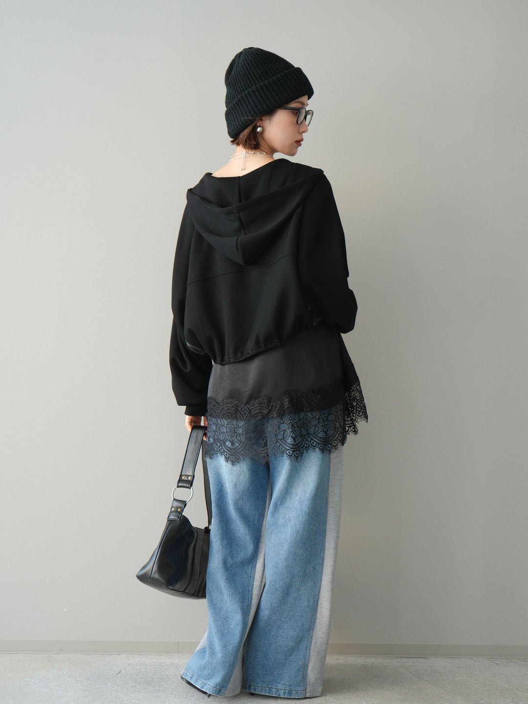 [予約]デニム切替スウェットパンツ/gray