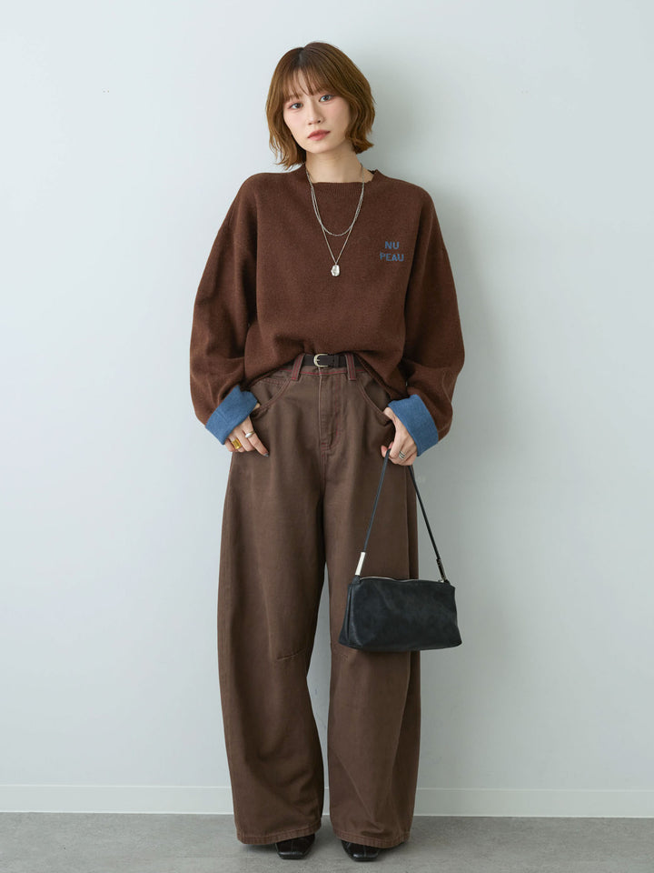 [予約]カラーステッチワイドパンツ/brown