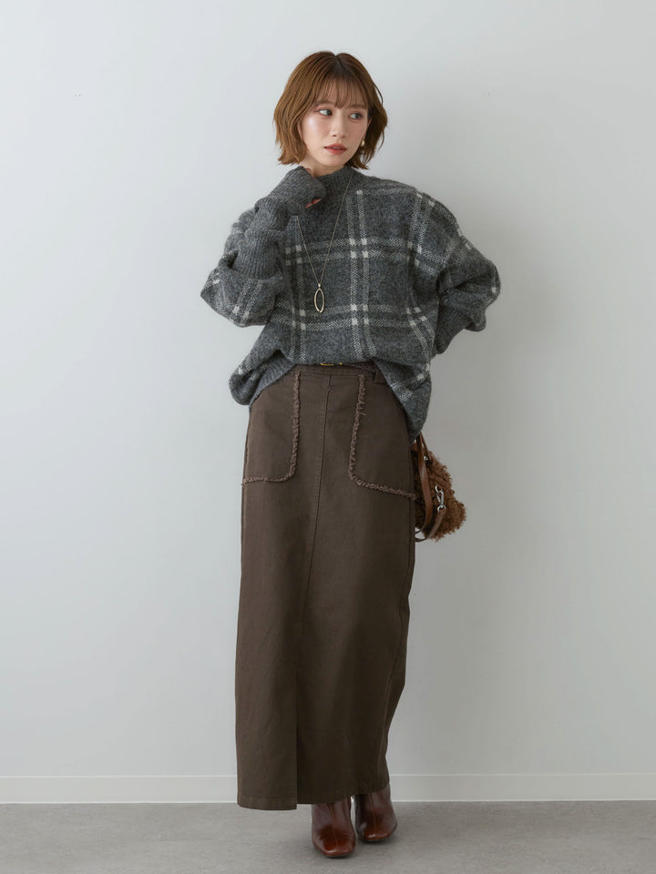 [予約]ベルト付フリンジポケットIラインスカート/brown