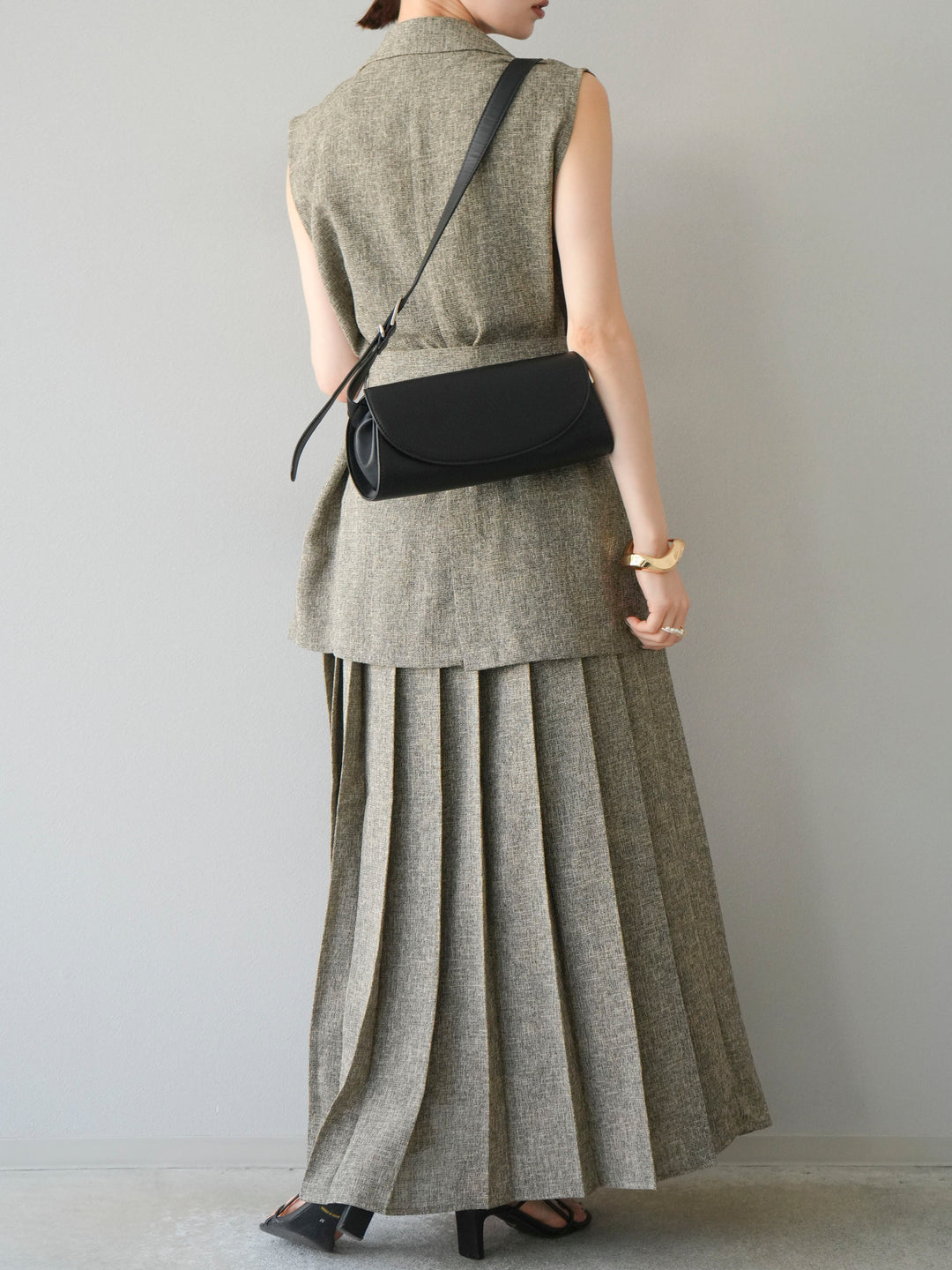 [予約]ミックスツイードプリーツスカート/ブラウン