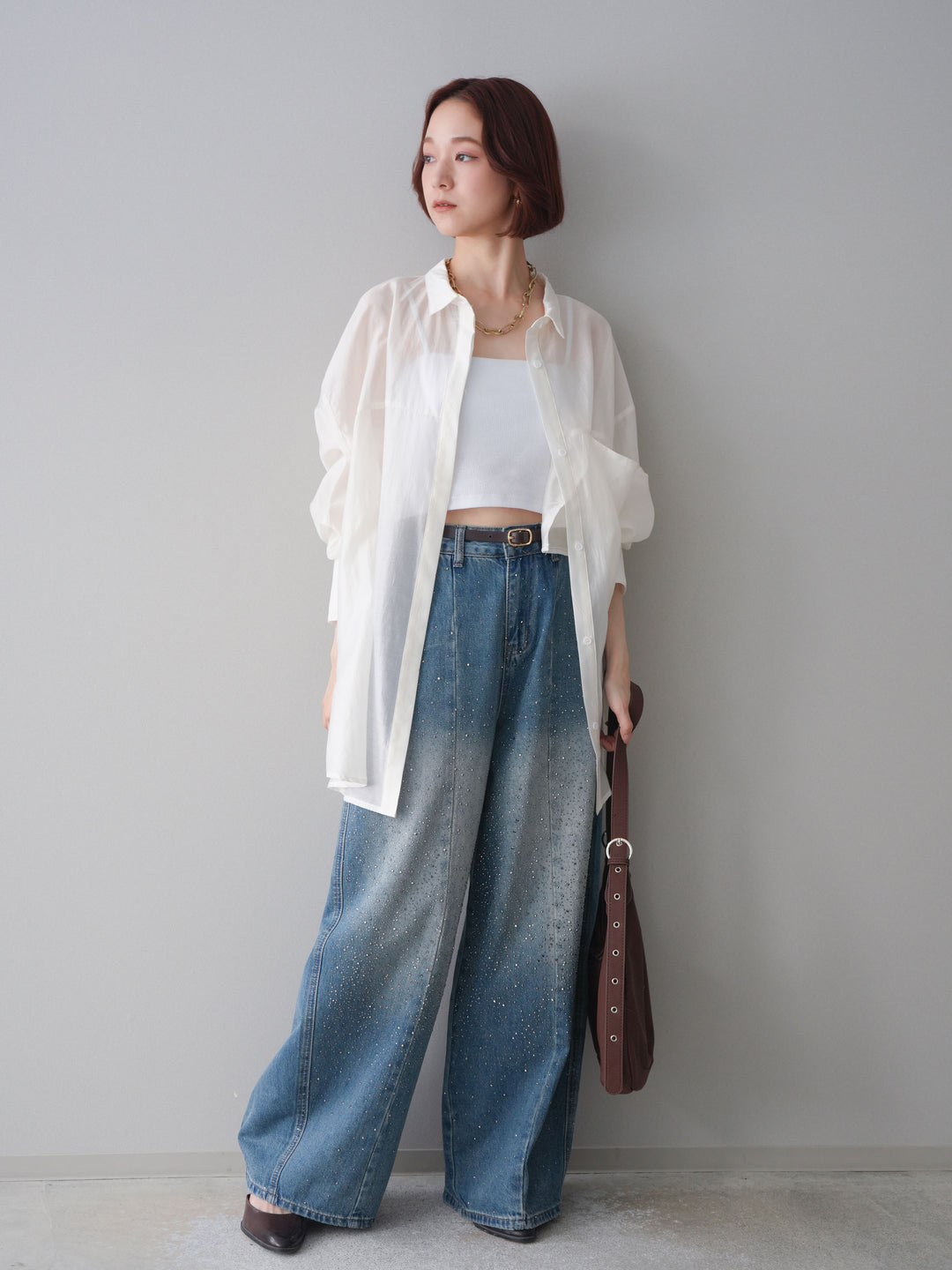 [予約]フロントビジューカーブデニムパンツ/blue