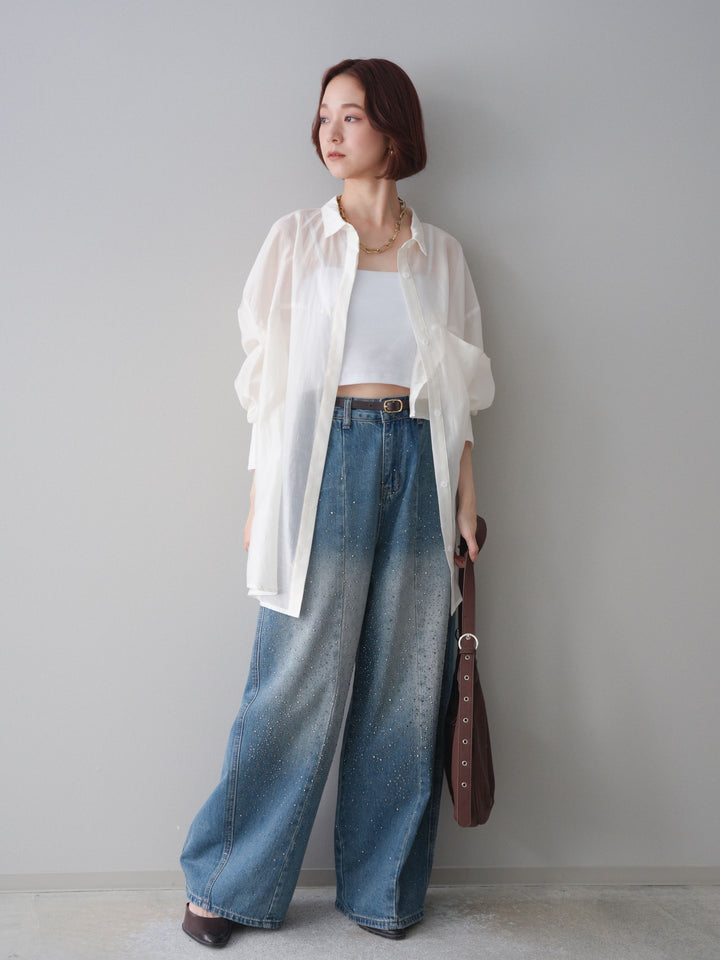 [予約]フロントビジューカーブデニムパンツ/blue