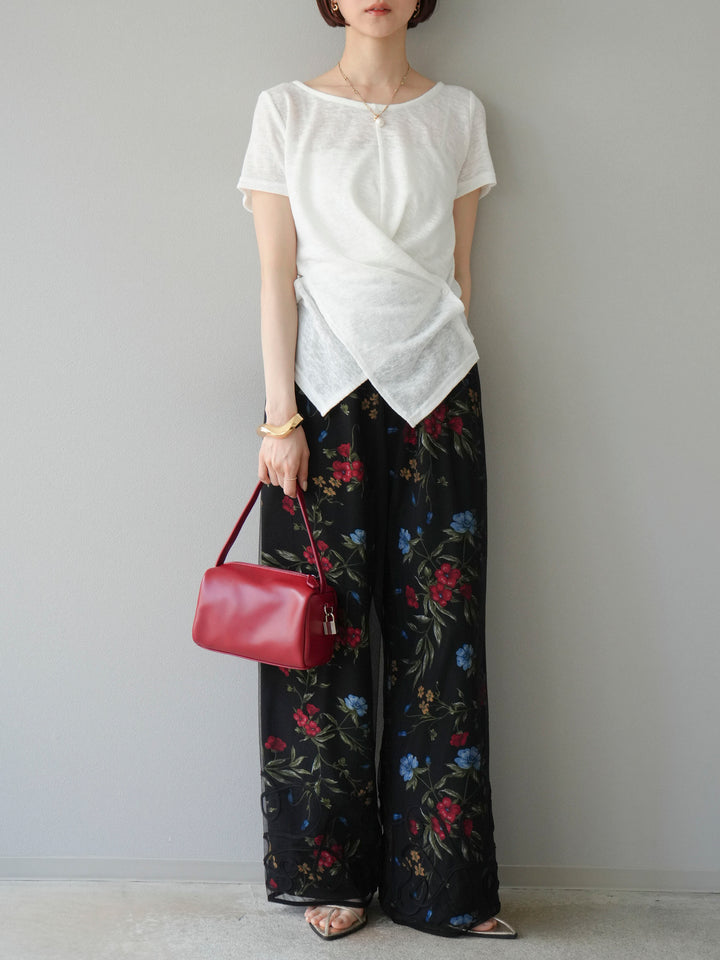 【預購】植物圖案休閒褲/黑色