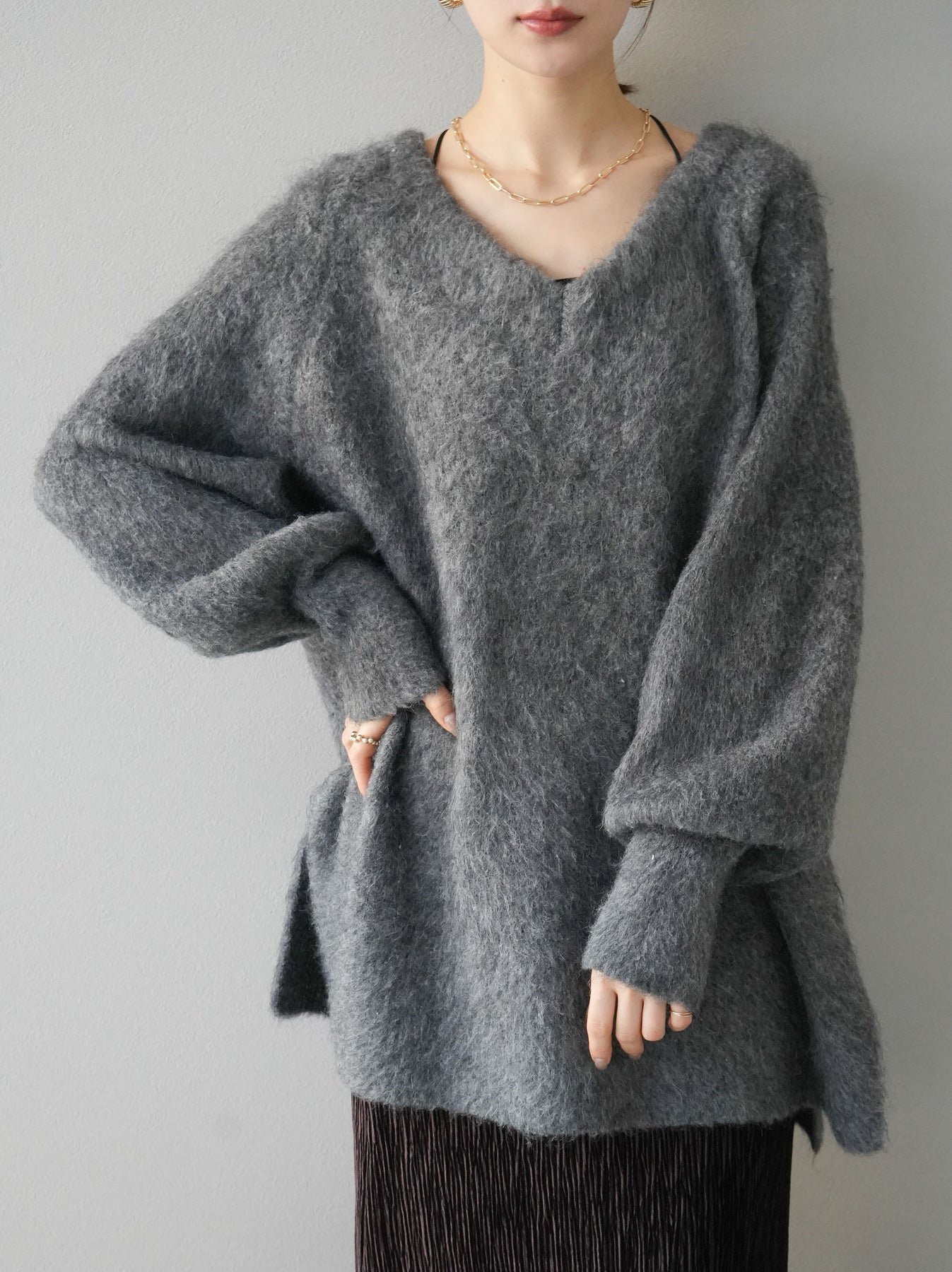 美品 MARC JACOBS イタリア製 モヘアニット Vネック チャコール M 美品