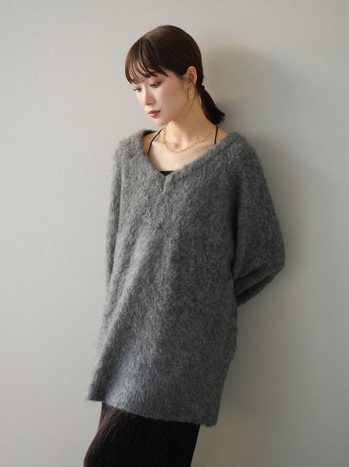 [予約]Vネックオーバーモヘアニットプルオーバー/チャコール
