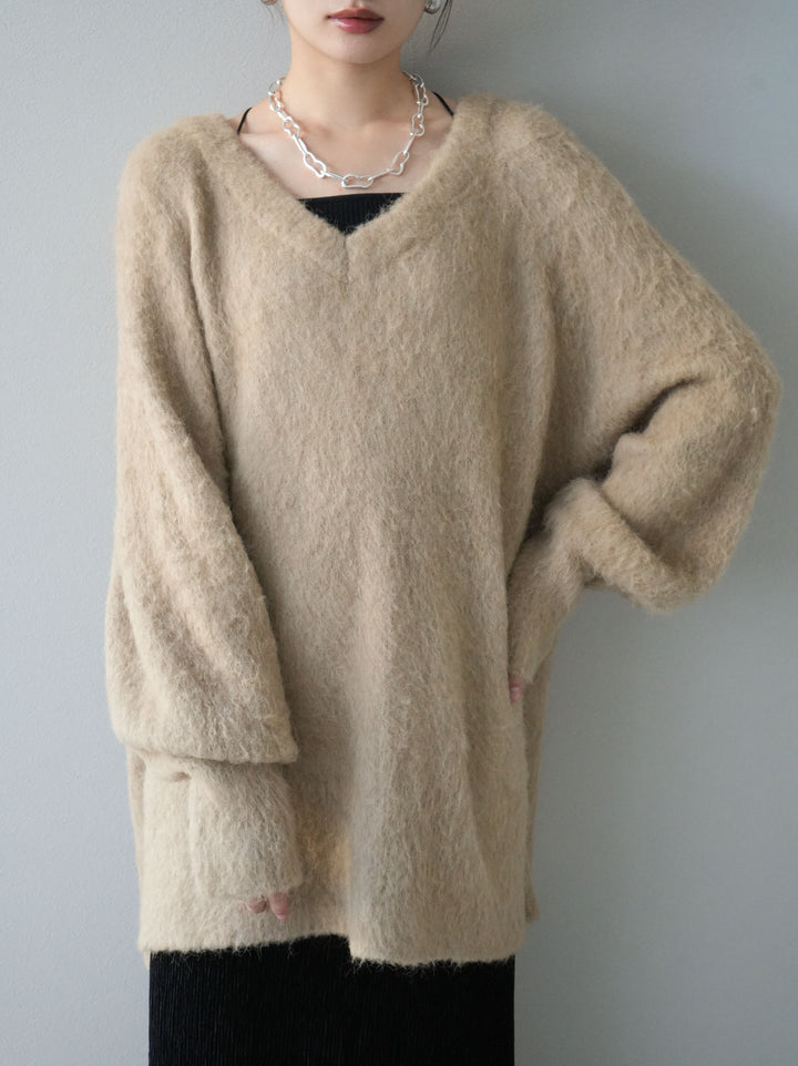 [予約]Vネックオーバーモヘアニットプルオーバー/ベージュ