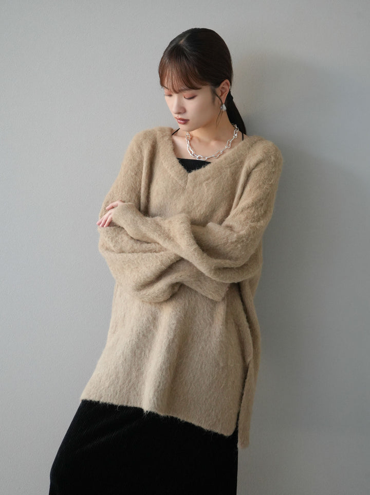 [予約]Vネックオーバーモヘアニットプルオーバー/ベージュ