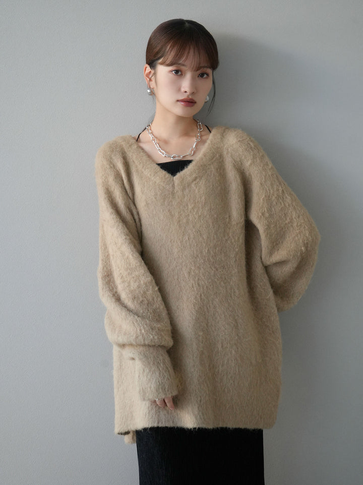 [予約]Vネックオーバーモヘアニットプルオーバー/ベージュ