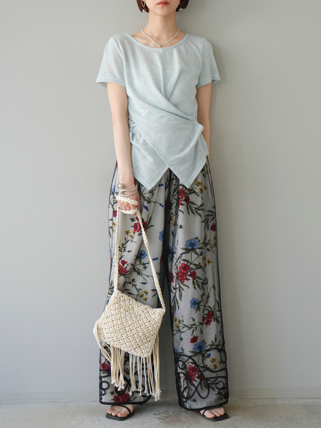 【預購】植物圖案休閒褲/米白色