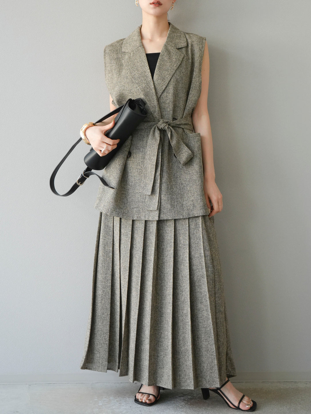 [予約]ミックスツイードプリーツスカート/ブラウン