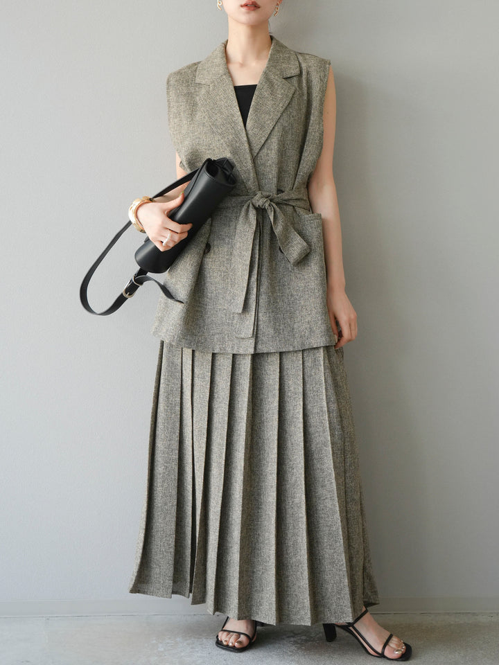[予約]ミックスツイードプリーツスカート/ブラウン