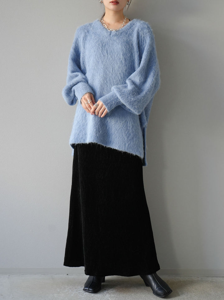 【預購】V領加大尺寸馬海毛針織套頭衫/藍