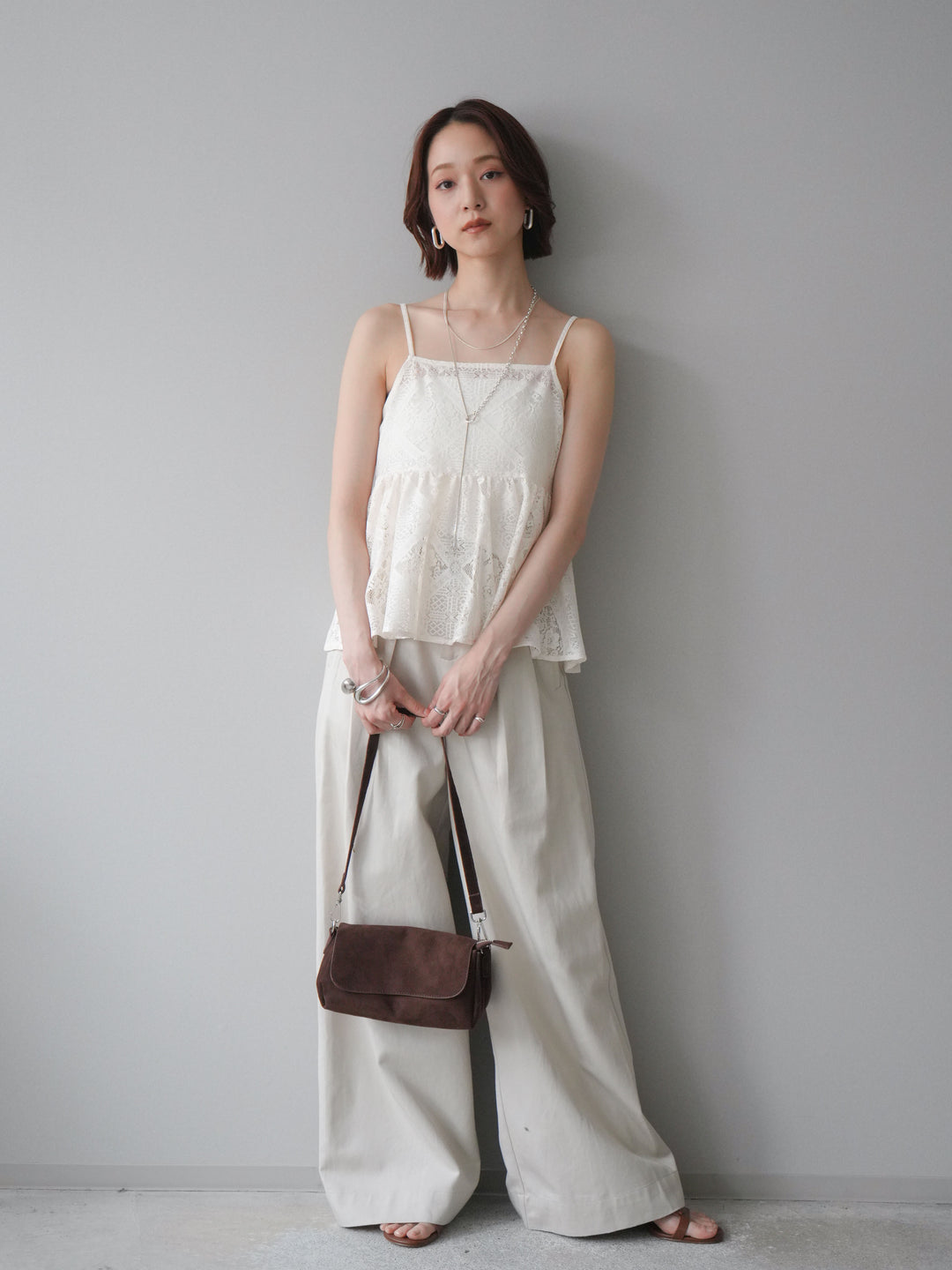 [予約]美シルエットタックワイドパンツ/beige