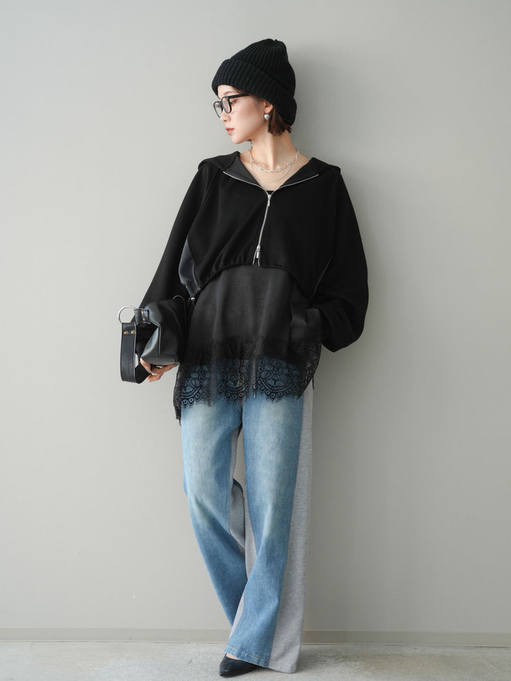 [予約]デニム切替スウェットパンツ/gray